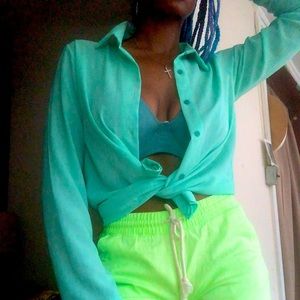 Sea foam green button front collared shirt